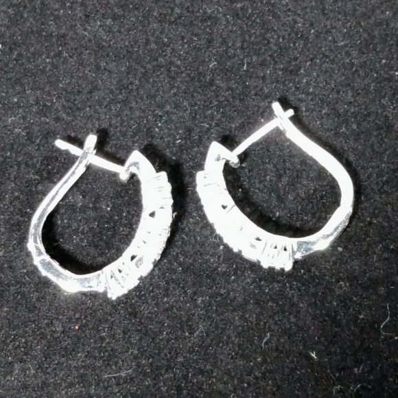 Sterling Silver Baguette & Round-Cut Cubic Zirconia Post Hoop Earrings(B8) - Picture 3 of 3